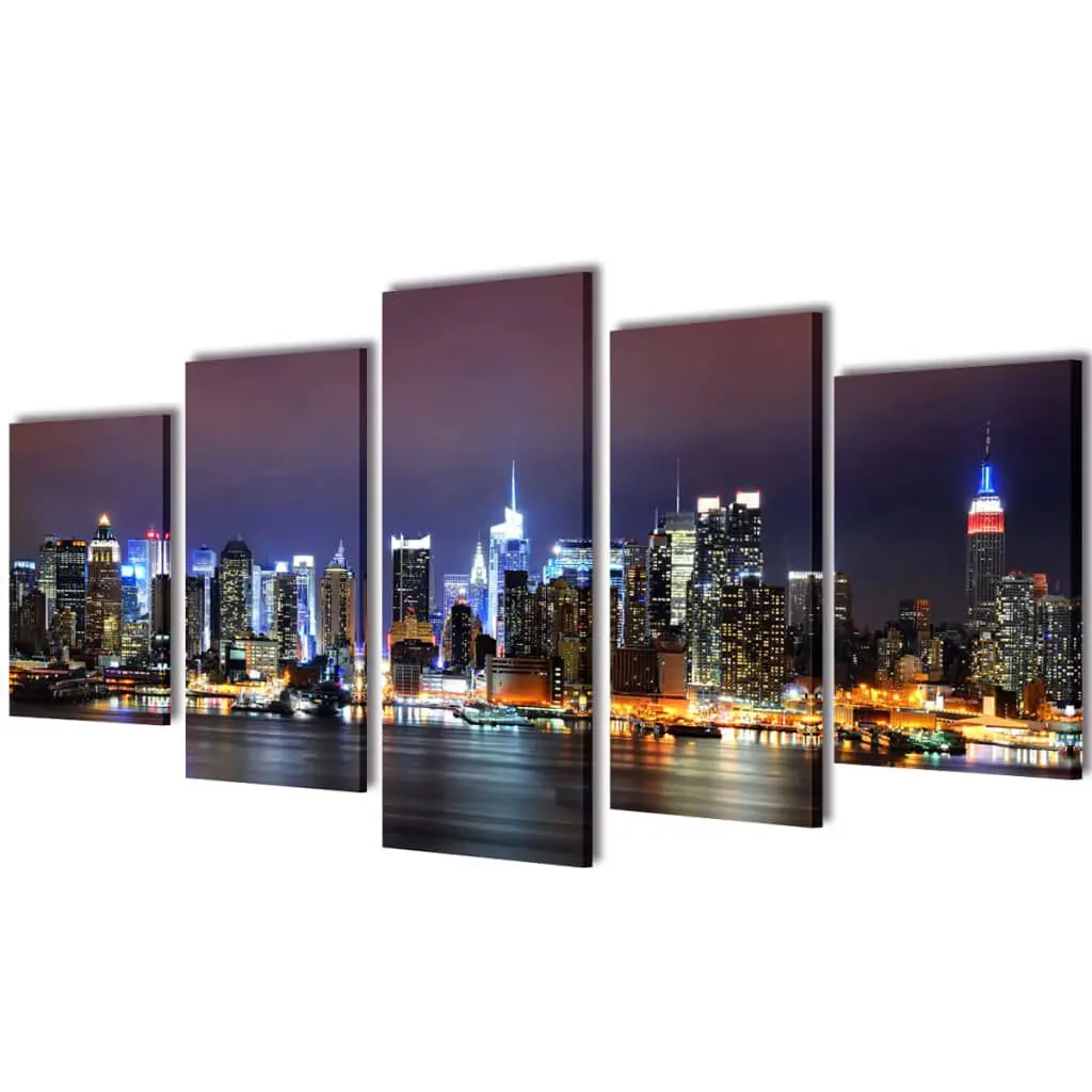 Canvas Wall Art Print Set Colorful New York Skyline 79x39 Inches Modern Cityscape Decor