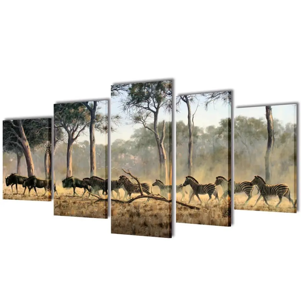 Canvas Wall Art Print Set Zebras 39x20 Inches Modern Animal Decor