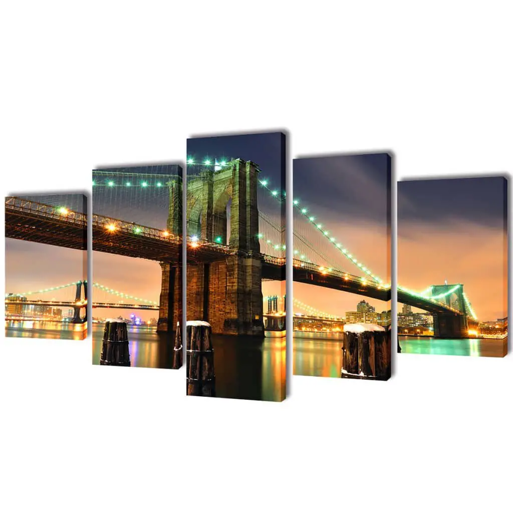 Canvas Wall Print Set Brooklyn Bridge 79x39 Inches New York Art Decor