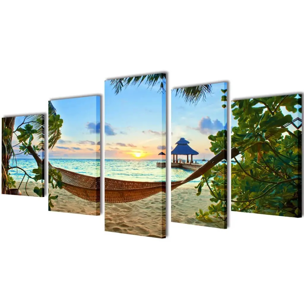Sand Beach Hammock Canvas Wall Print Set 79x39 Inches Coastal Decor