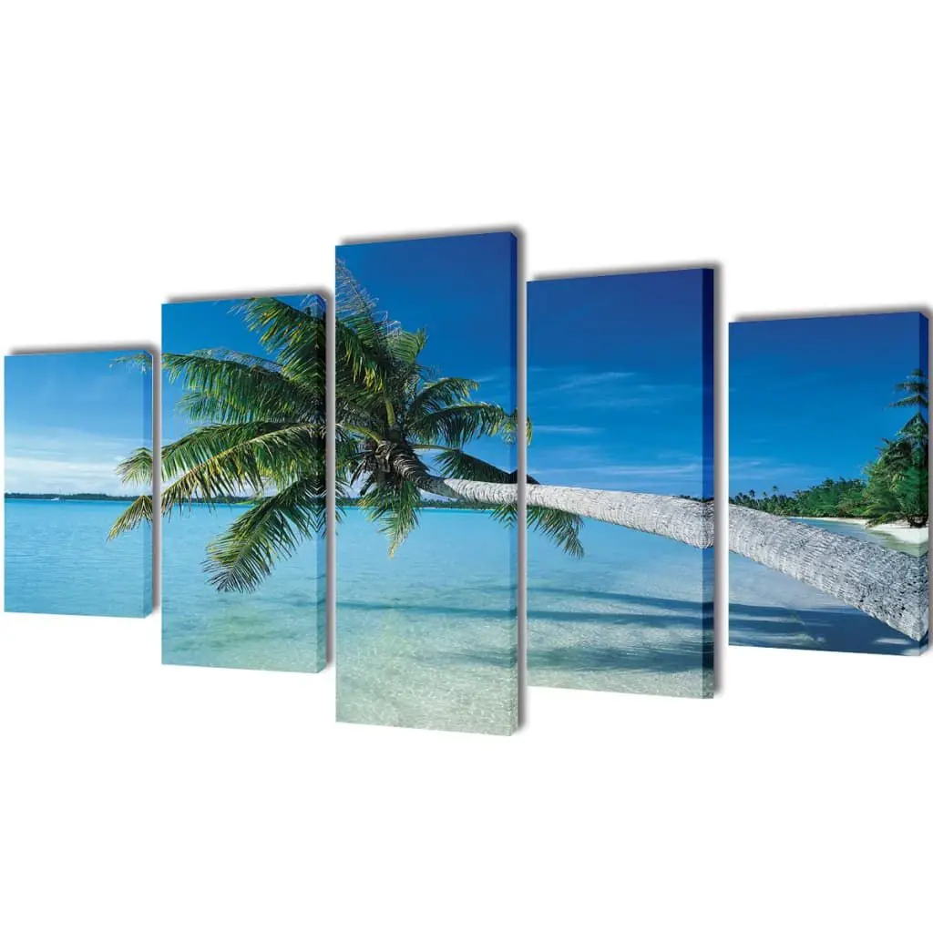 Sand Beach Palm Tree Canvas Wall Print Set 79 x 39 Inches