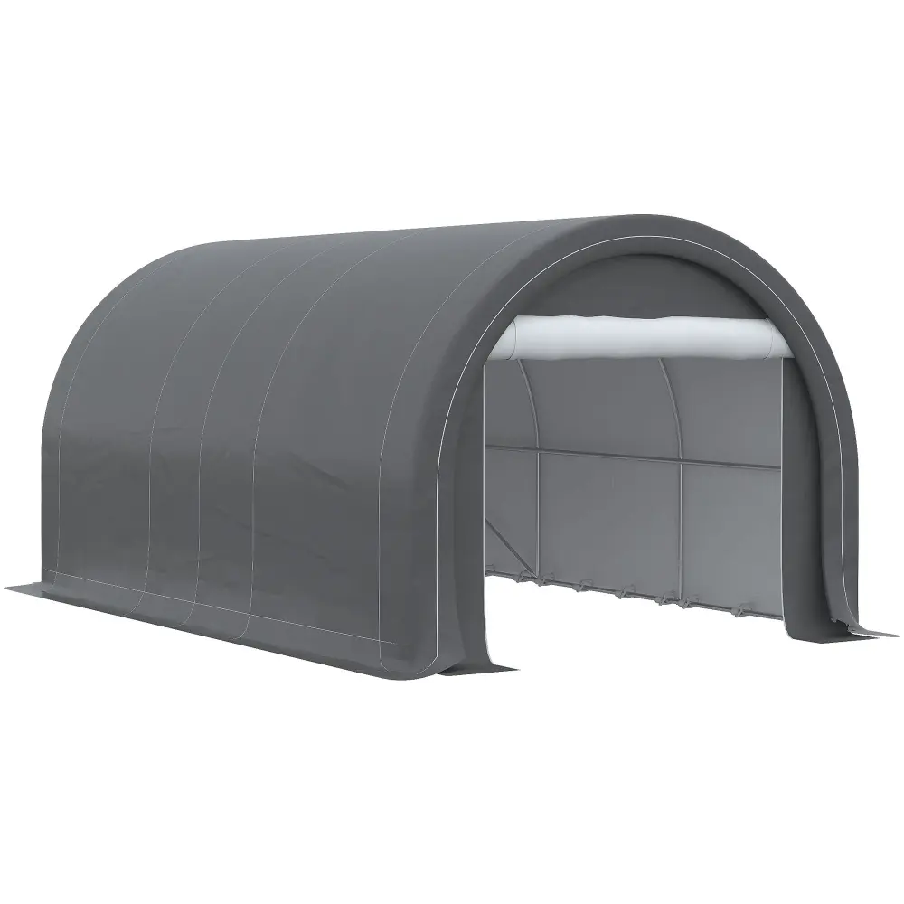 Gable Roof Outsunny - 10' x 16' Carport, Solid Duty Portable Garage Storage Tent Large Zippered Door, Anti-Uv Pe Canopy Co...