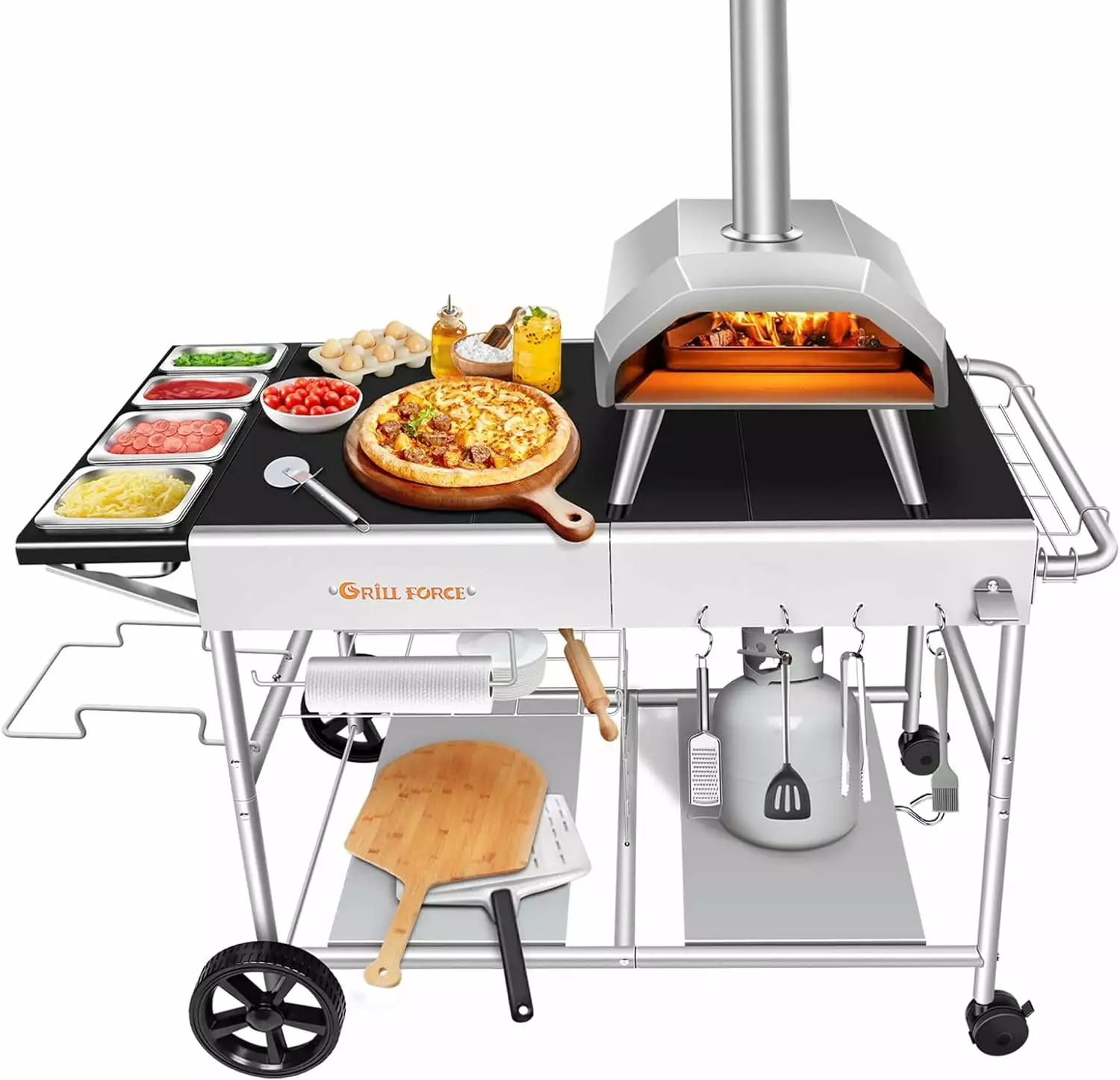 Pizza Oven Cart Table Ooni Koda Karu Fyra 16 & 12 Pizza Topping Station Movable Food and Prep Workcart Outdoor Grill Stand...
