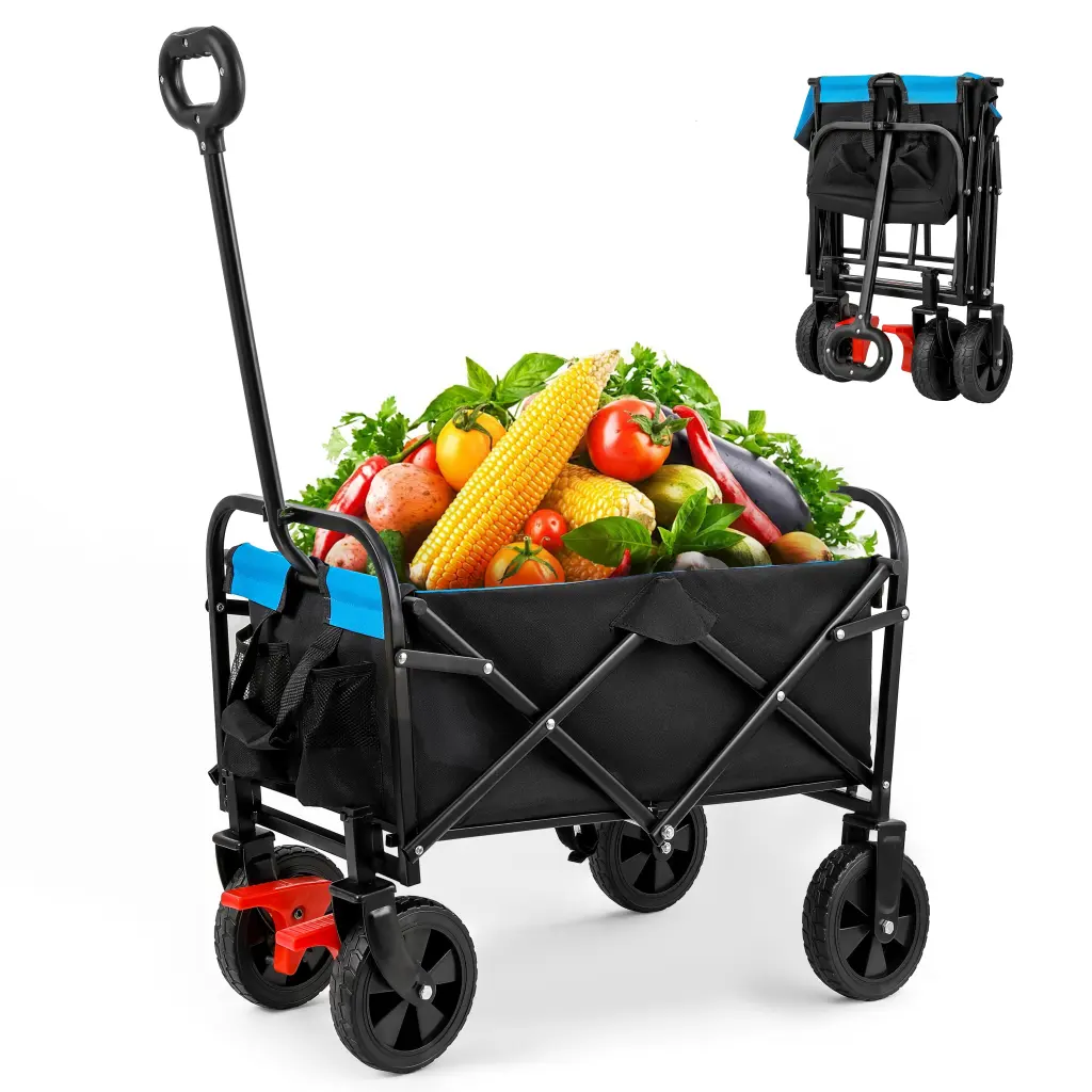Mini Folding Wagon Garden Shopping Beach Cart Brake Black Blue qdxfl
