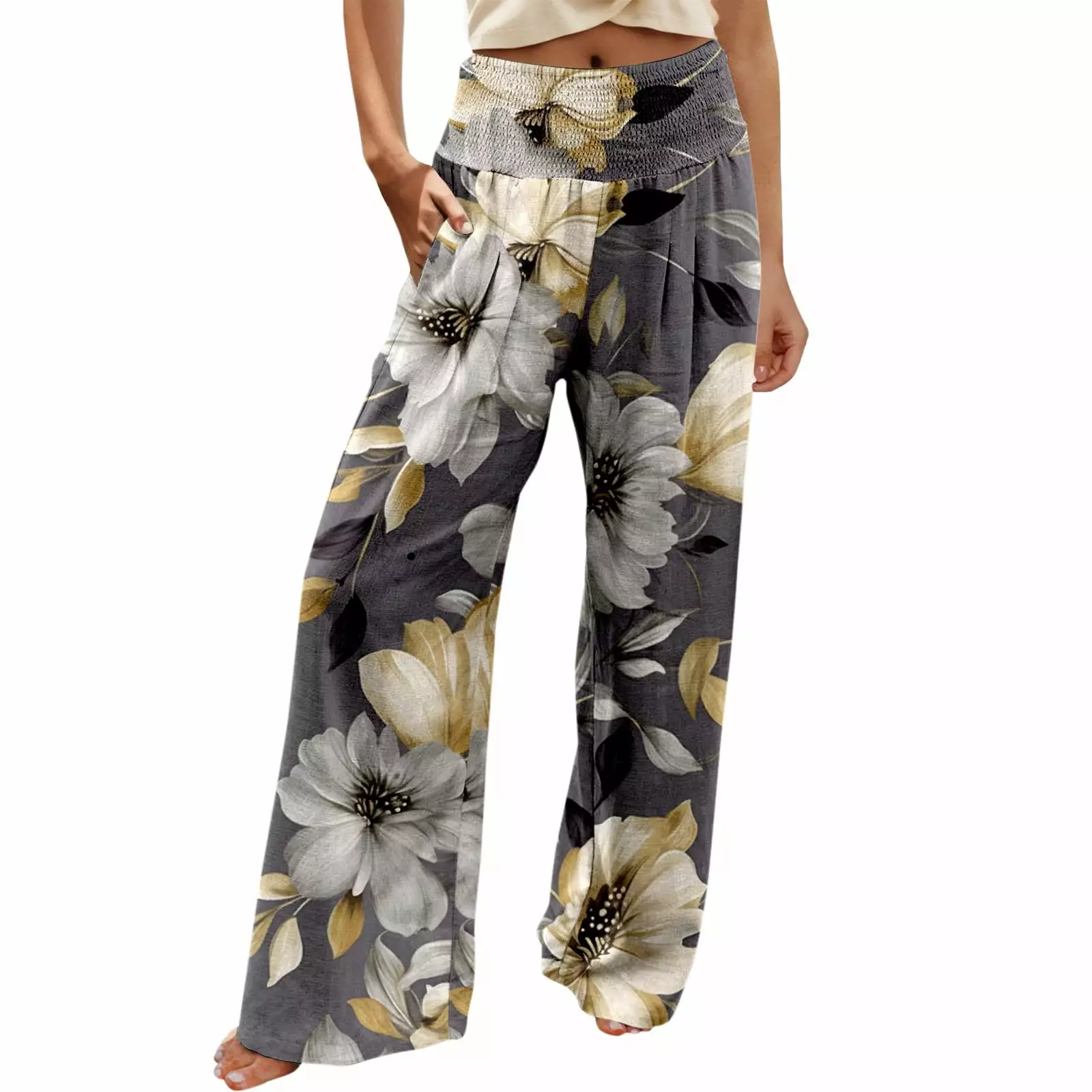 SENGTONG Women's High Waist Wide Leg Pants - Casual Fashion Back Pockets
