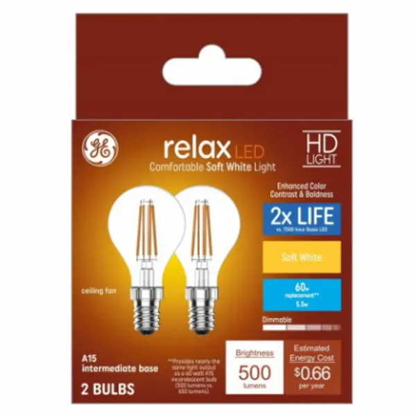 GE 41897 LED Clear Ceiling Fan Light Bulbs 5.5 Watts Energy Efficient Dimmable Bulbs