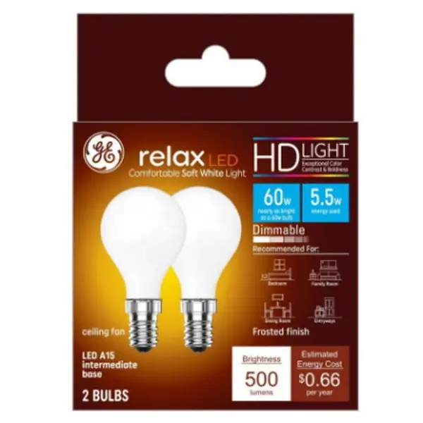 GE 47967 LED Ceiling Fan Light Bulb 5.5 Watts Warm White Energy Saving Bulb