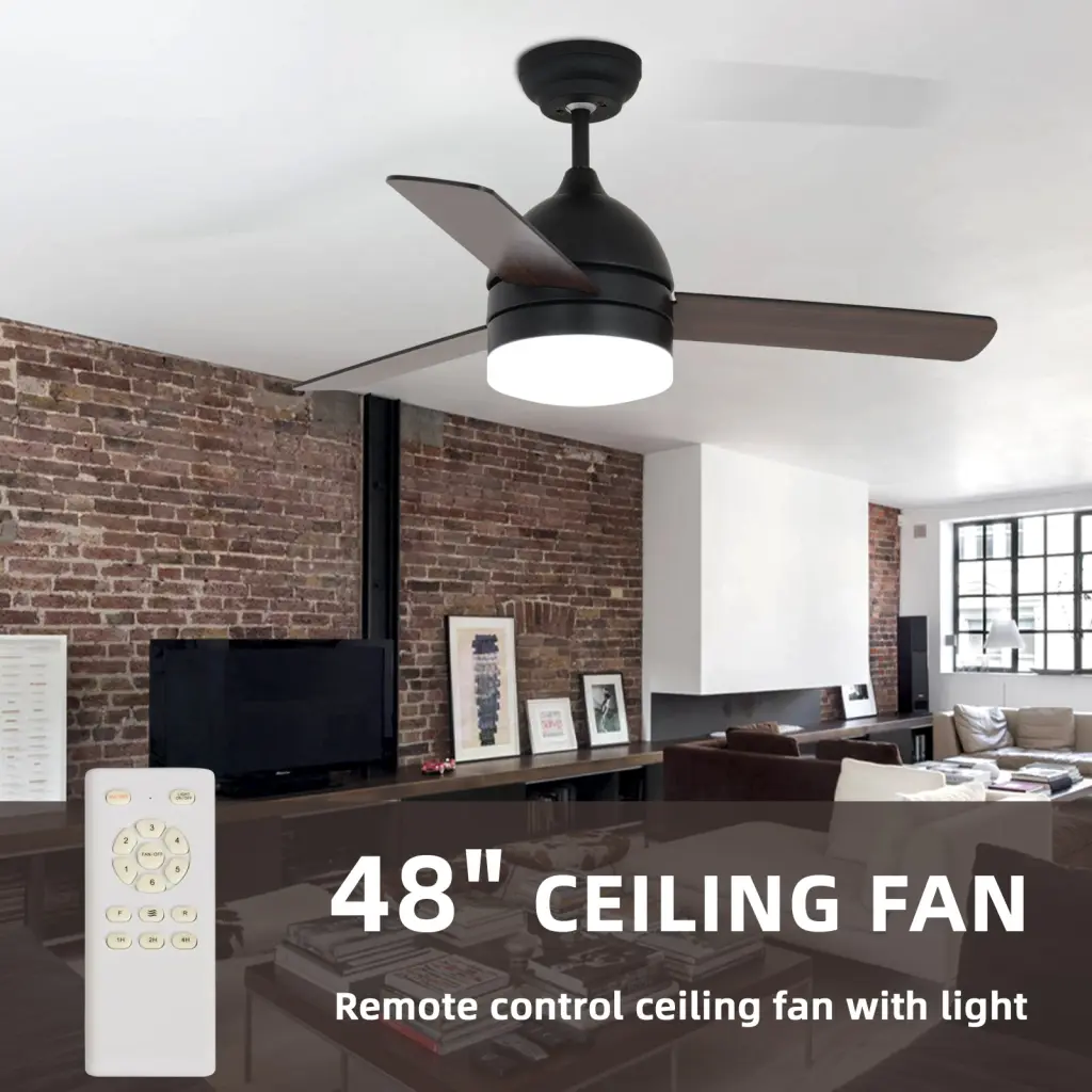 48 Inch Minimalist Straight Blade Fan Black Metallic and Timber Home Office w1962 seehui lighting