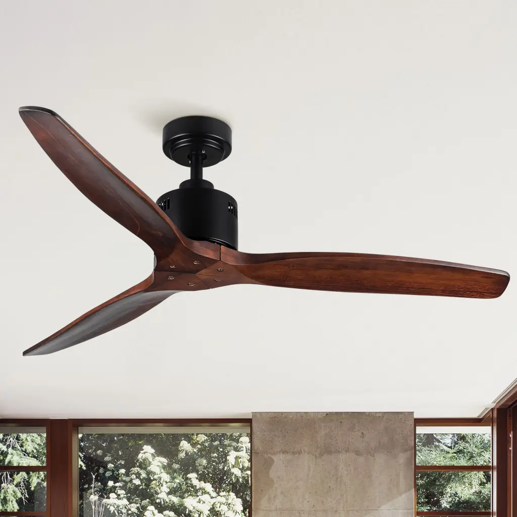 52 Inch Antique Brown Ceiling Fan Without Light Remote Control Indoor Cooling yuhao w1367