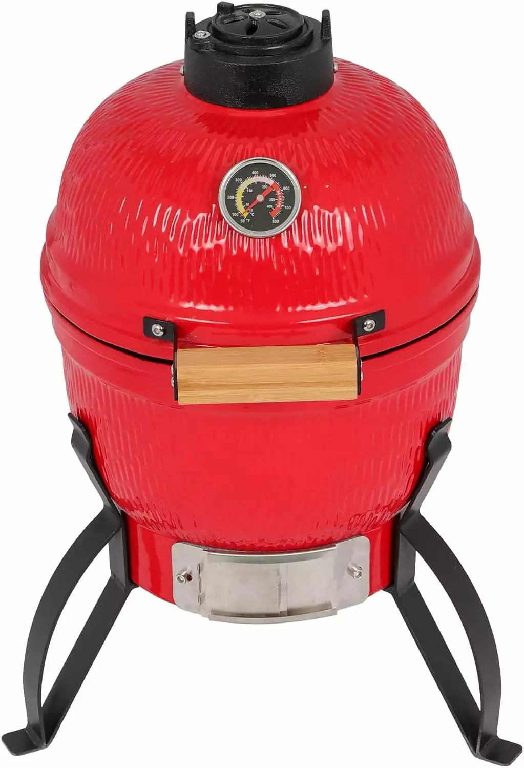 13in Round Ceramic Charcoal Grill Orange Heavy Duty Barbecue Smoker Built- Thermometer and Stainless Steel Grate