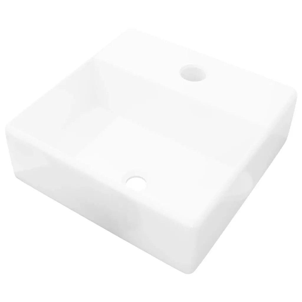 Ceramic Bathroom Sink Basin Faucet Hole White Square Vanity Sink