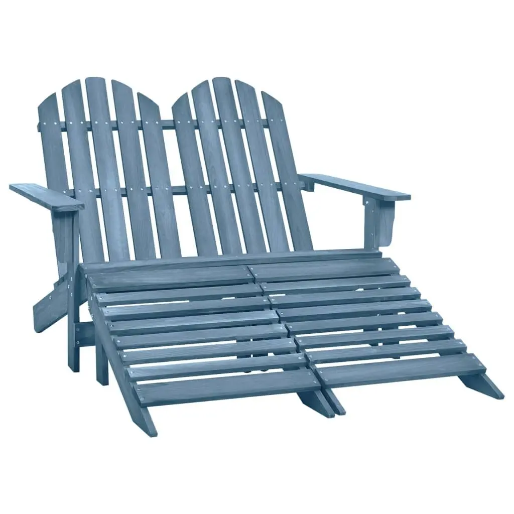 2-Seater Patio Adirondack Chair and Ottoman Fir Wood Blue Outdoor Furniture