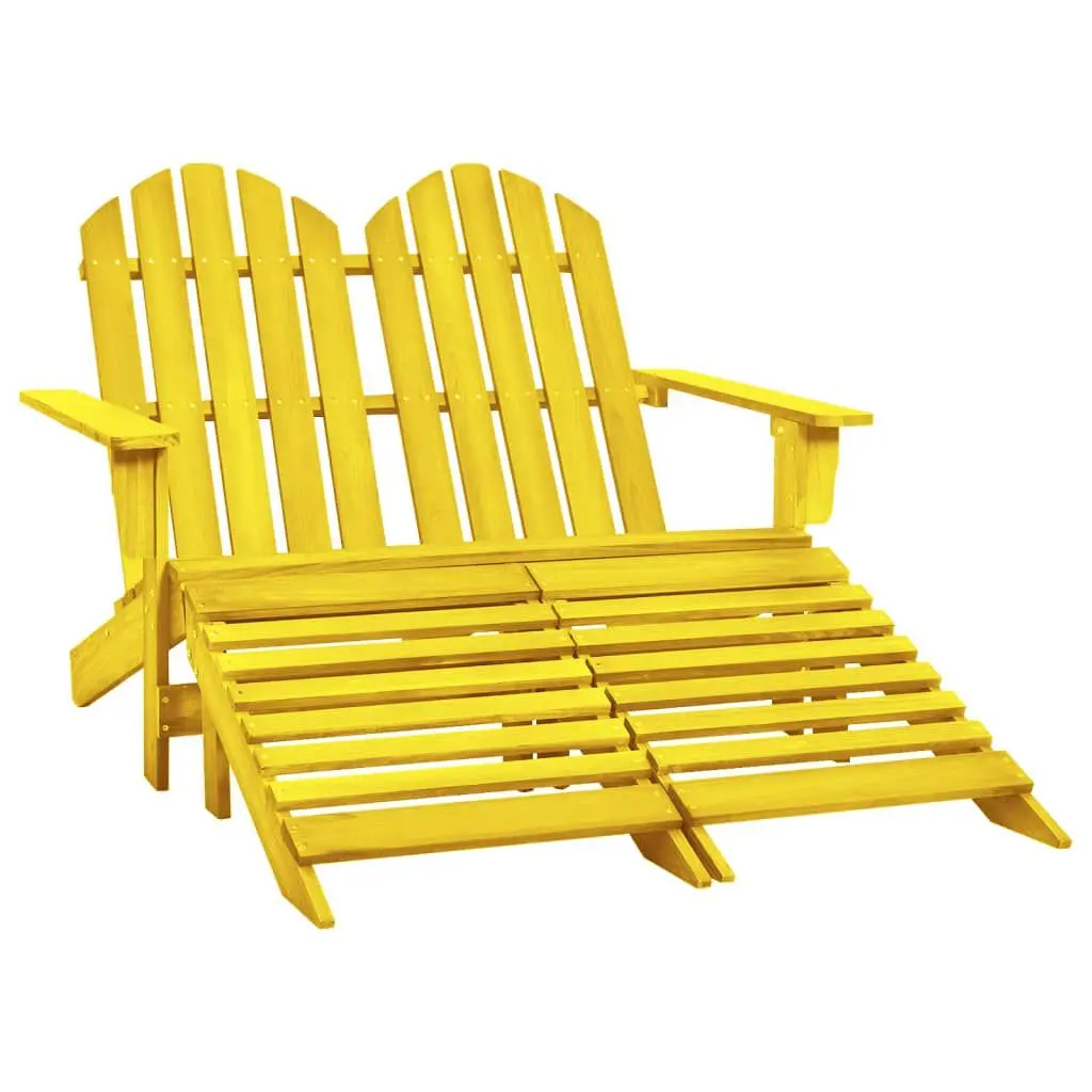 2-Seater Patio Adirondack Chair and Ottoman Fir Wood Yellow Outdoor
