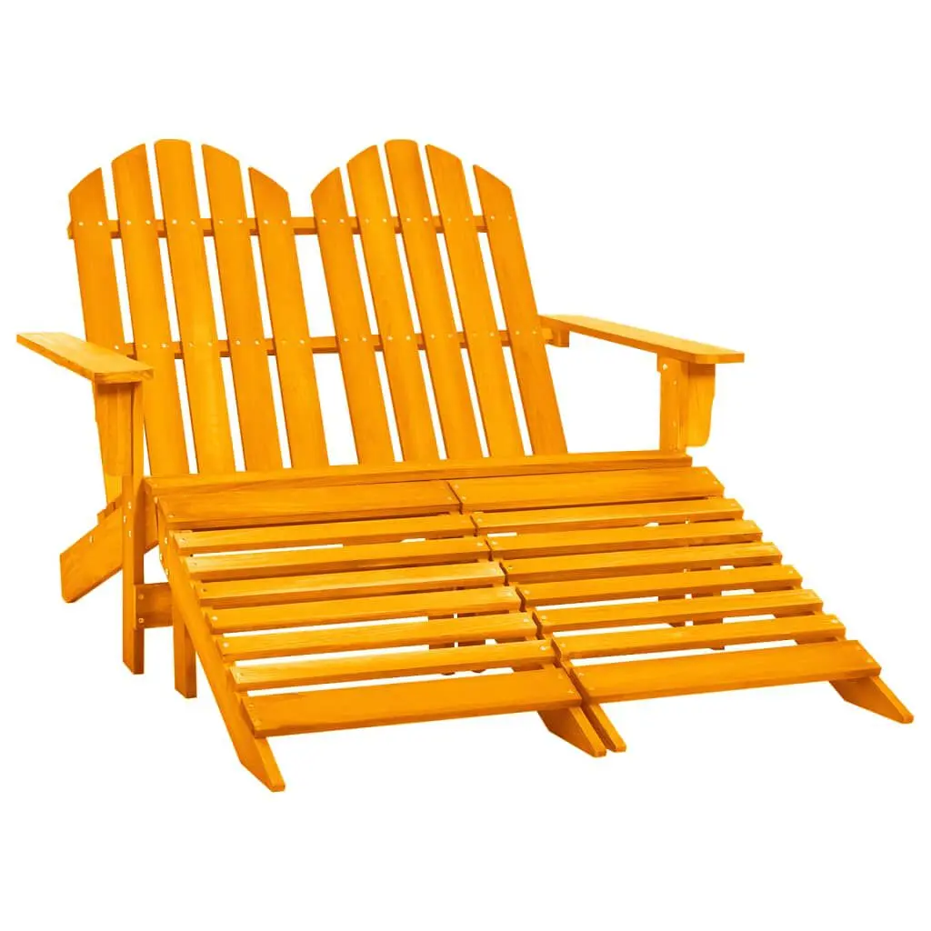 2-Seater Patio Adirondack Chair and Ottoman Fir Wood Orange Outdoor Furniture