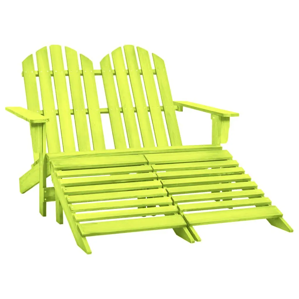 2-Seater Patio Adirondack Chair and Ottoman Fir Wood Green Outdoor Furniture