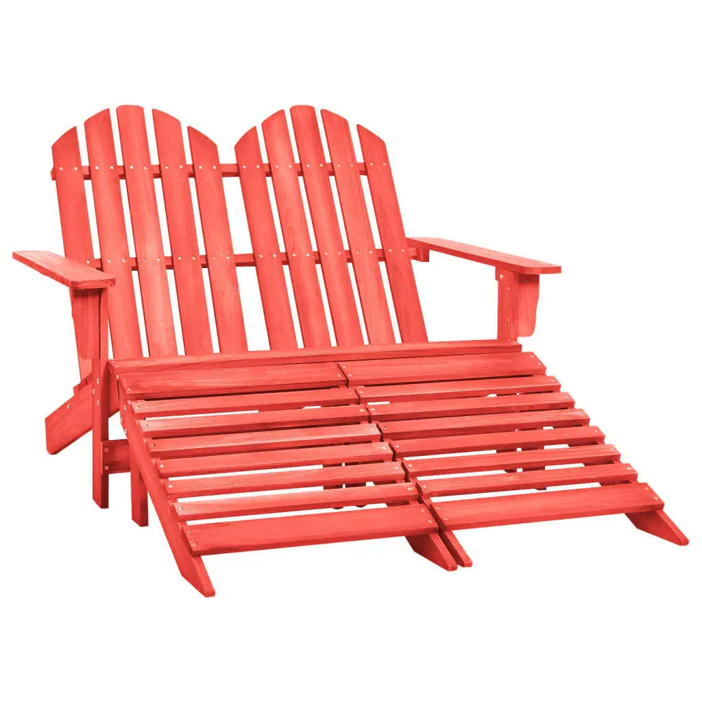 2-Seater Patio Adirondack Chair and Ottoman Fir Wood Red Outdoor Set