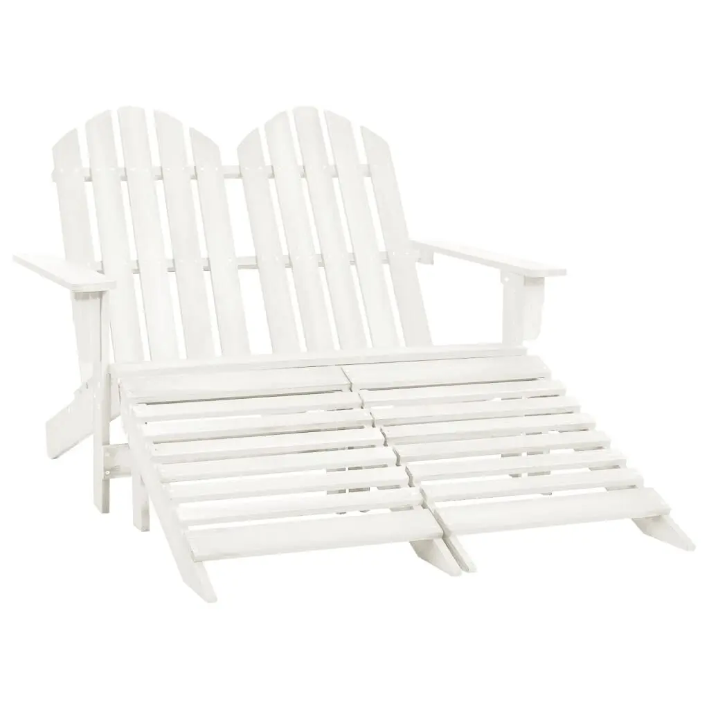 2-Seater Patio Adirondack Chair and Ottoman Fir Wood White Outdoor Set