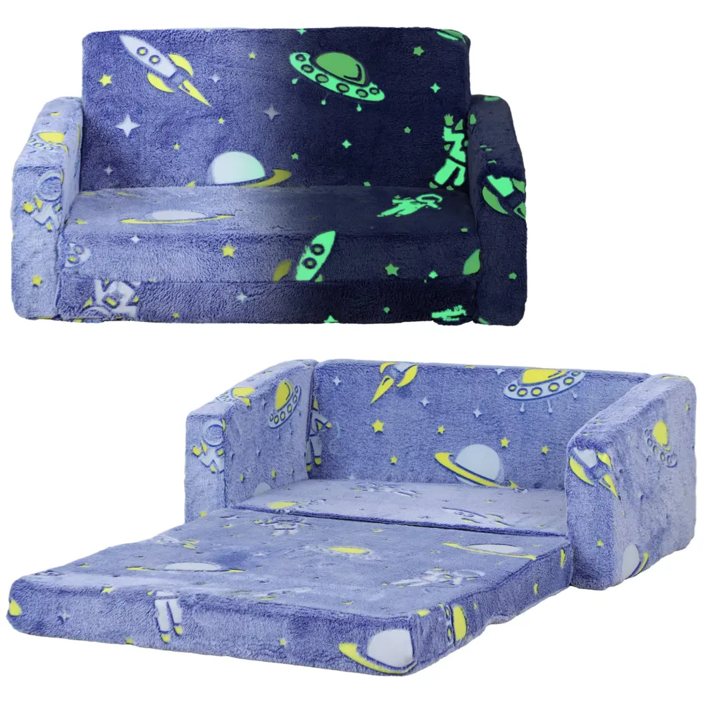 Qaba 2 1 Kids Sofa Chair Toddler Couch Glow Dark Cosmic Design aosom business