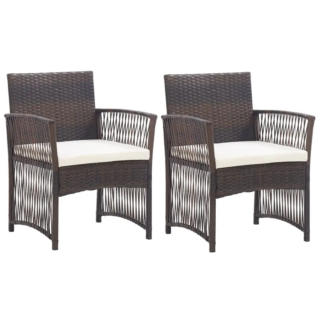 Brown Poly Rattan Patio Armchairs Cushions 2 Piece Set