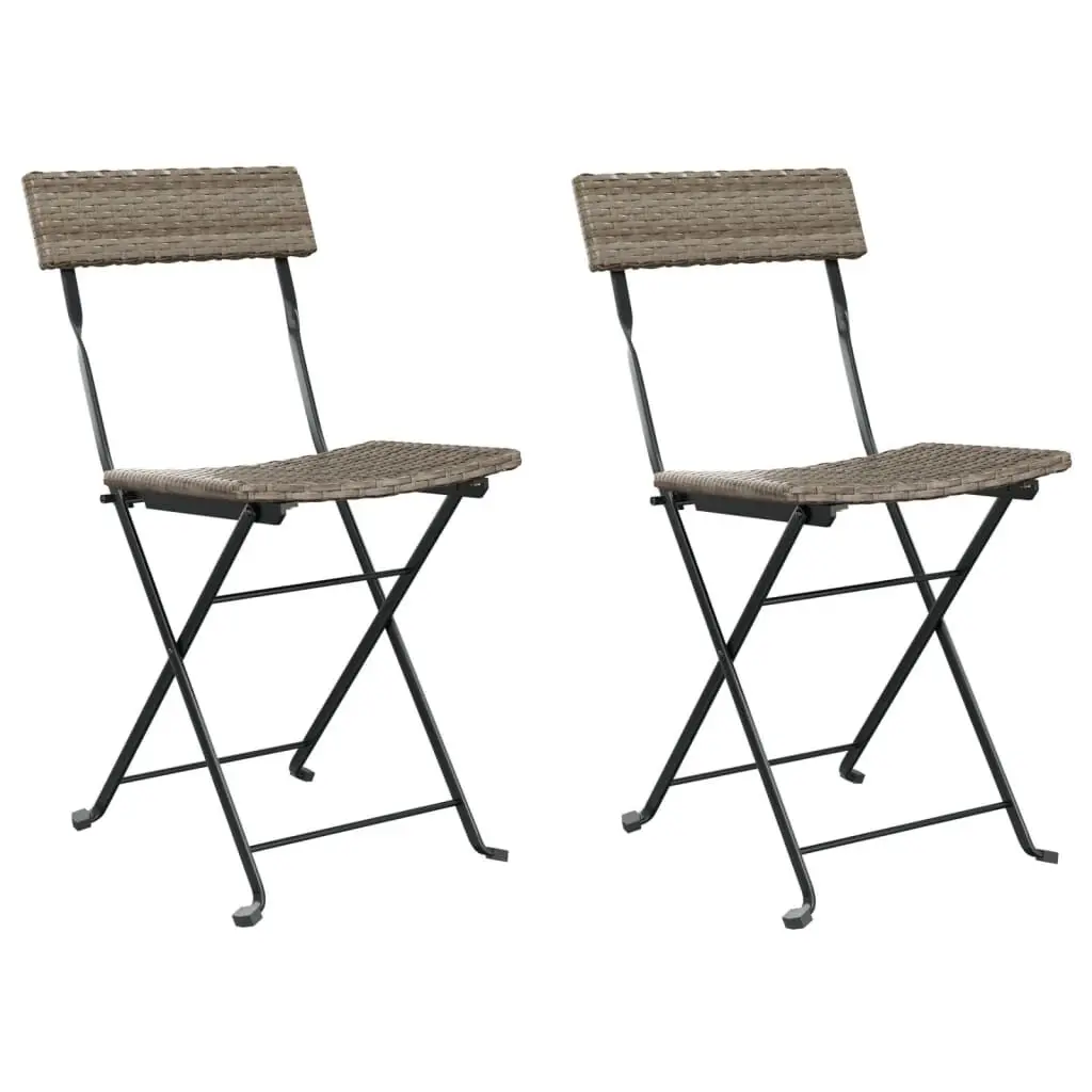 Folding Bistro Chairs 2 pcs Gray Poly Rattan and Steel Outdoor Chairs