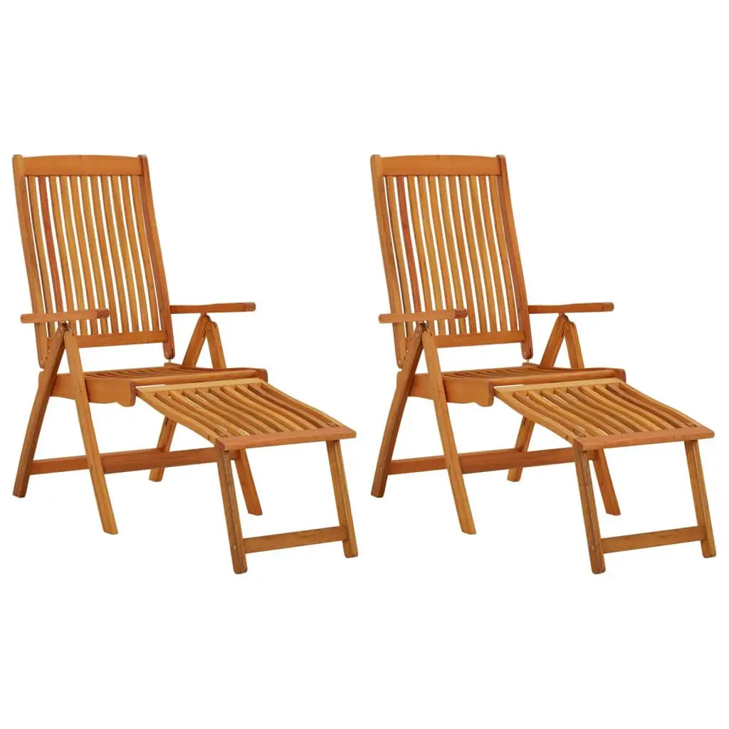 Folding Patio Chairs Footrests 2 pcs Solid Wood Eucalyptus Outdoor Chairs