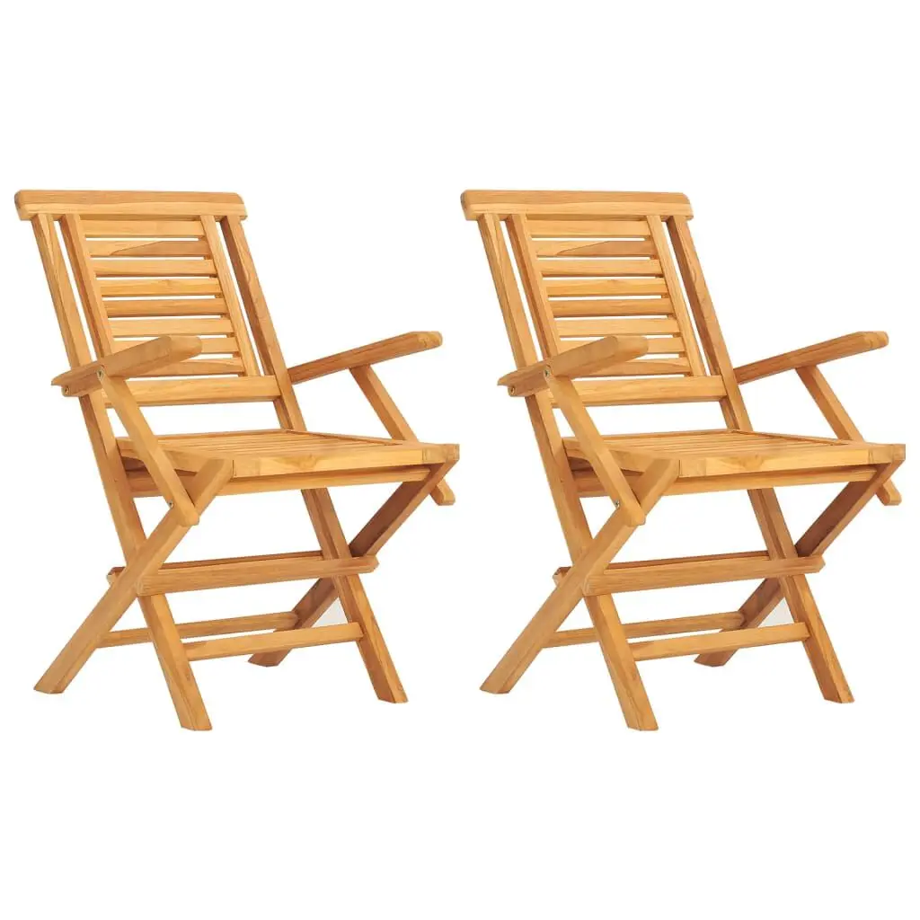 Folding Patio Chairs 2 pcs 22x24.8x35.4 Inch Solid Wood Teak Outdoor Seating