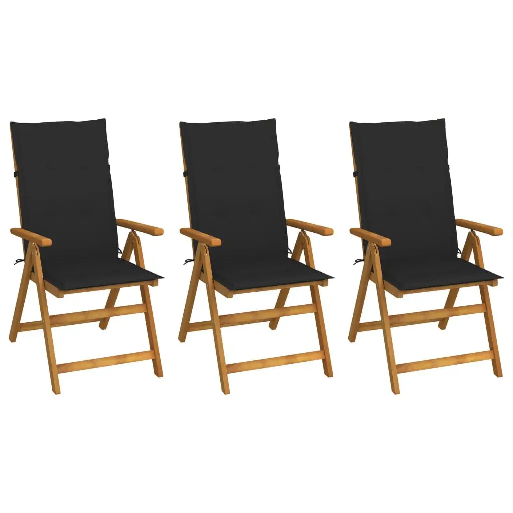 Folding Patio Chairs 3 pcs Cushions Solid Acacia Wood Outdoor Furniture