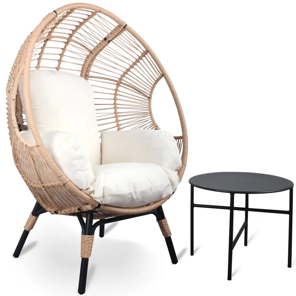 Patio PE Wicker Egg Chair Model 2 Natural Rattan and Beige Cushion ipro outdoor furniture