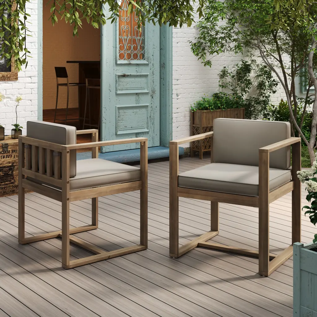 Patio Dining Chairs Set 2 Light Brown Acacia Timber nh-perfect home