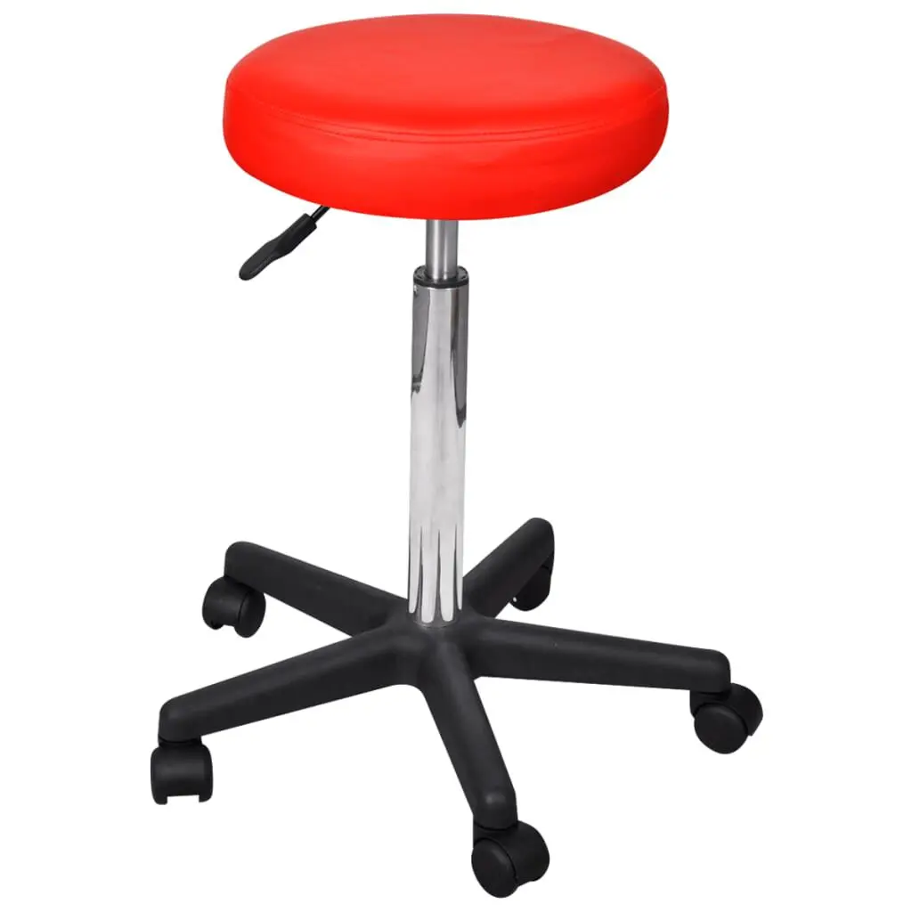 Office Stool Red Faux Leather Adjustable Height Chair