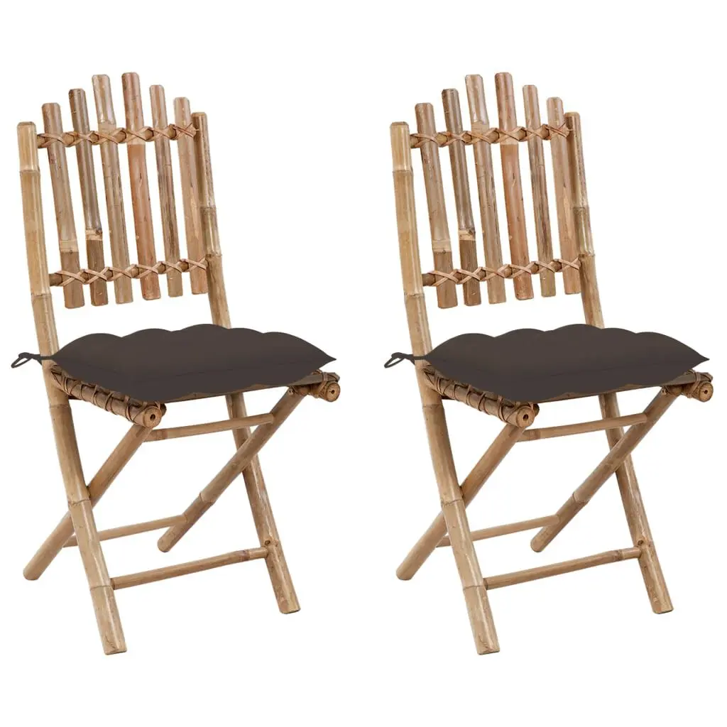 2 Pack Folding Patio Chairs Cushions Bamboo Outdoor Furniture