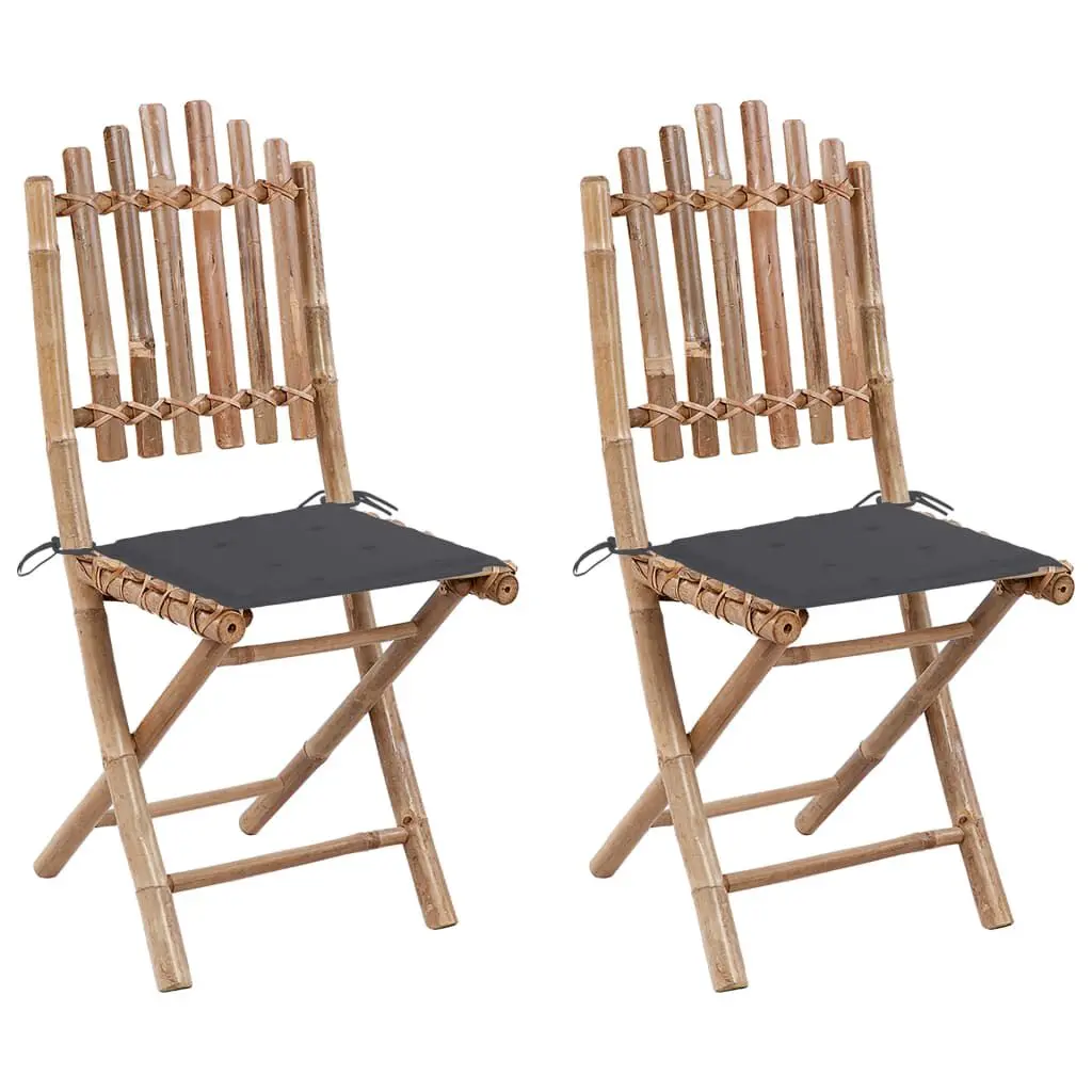 2 Pack Folding Patio Chairs Cushions Bamboo Outdoor Furniture