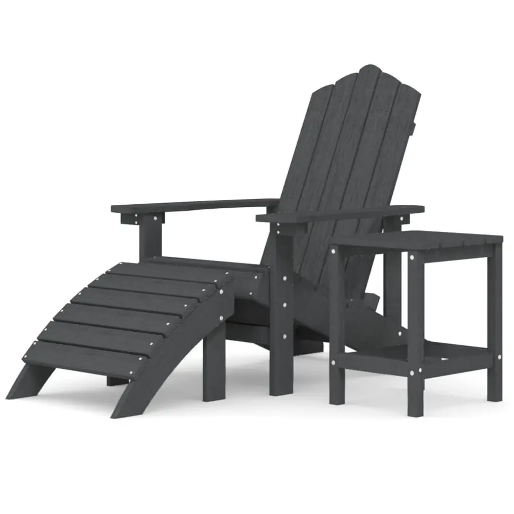 Patio Adirondack Chair Footstool and Table HDPE Anthracite Outdoor Furniture