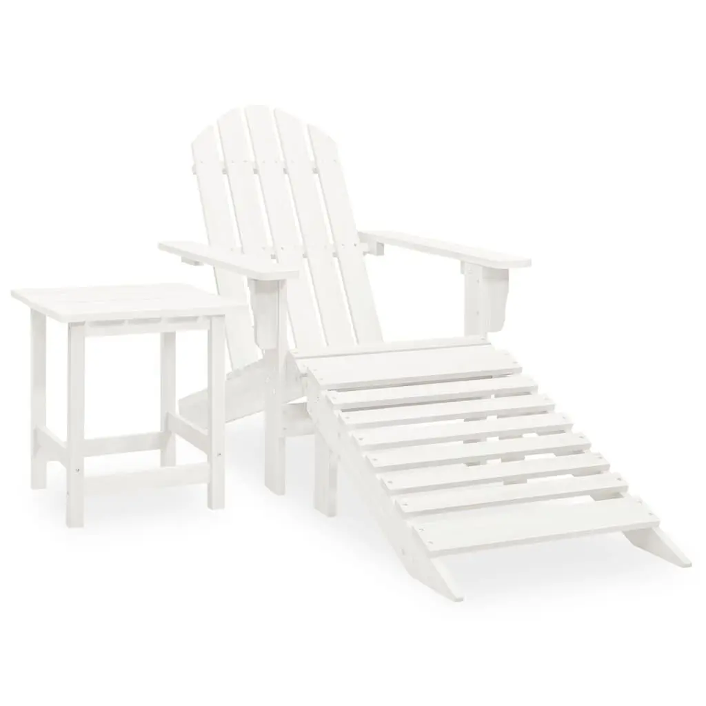 Patio Adirondack Chair Ottoman & Table Solid Fir Wood White