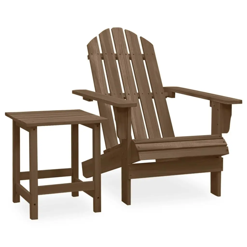 Patio Adirondack Chair Table Solid Fir Wood Brown Outdoor Furniture