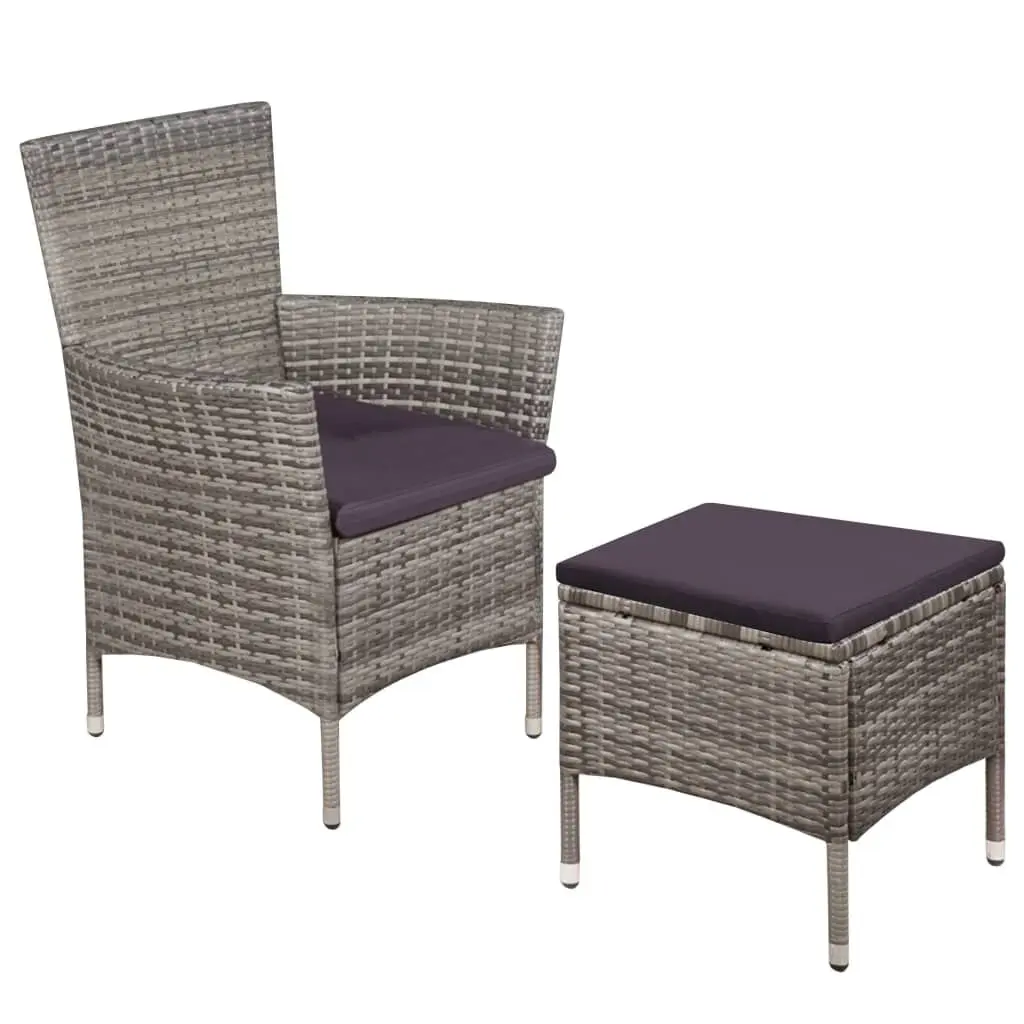 Patio Chair and Stool Cushions Gray Poly Rattan Outdoor Lounge Furniture