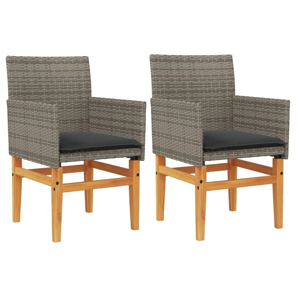 Patio Chairs Cushions 2 pcs Gray Poly Rattan & Solid Wood Outdoor Furniture