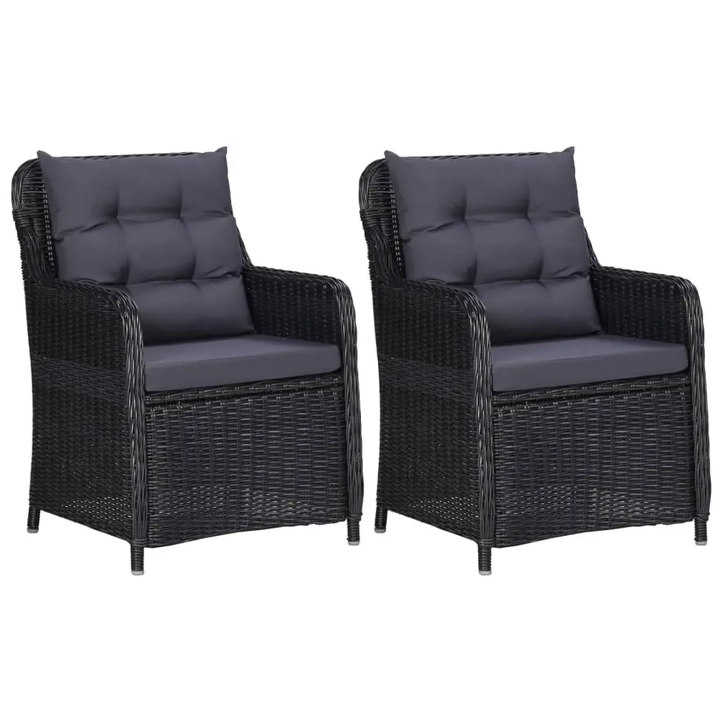 Patio Chairs 2 Pack Cushions Poly Rattan Black Outdoor Seating