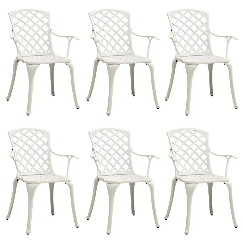 Patio Chairs 6 pcs Cast Aluminum White Comfortable Outdoor Seating