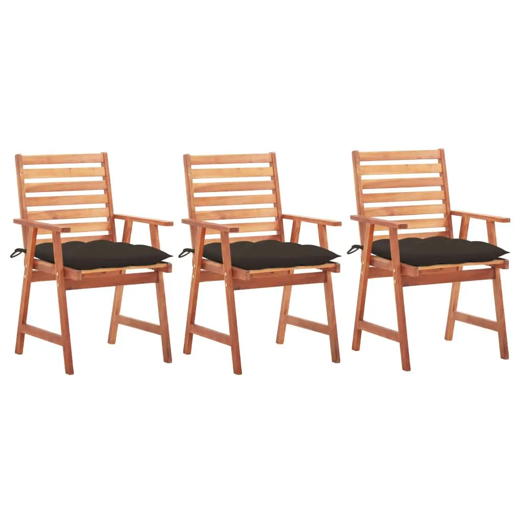 Patio Dining Chairs 3 pcs Cushions Solid Acacia Wood Outdoor Furniture