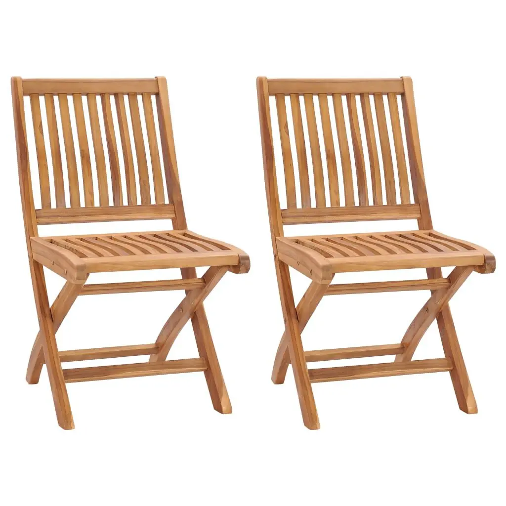 2 Piece Folding Patio Chairs Solid Teak Wood Premium Outdoor Seating