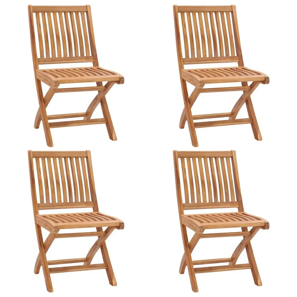 4 Piece Folding Patio Chairs Solid Teak Wood Luxury Outdoor Furniture