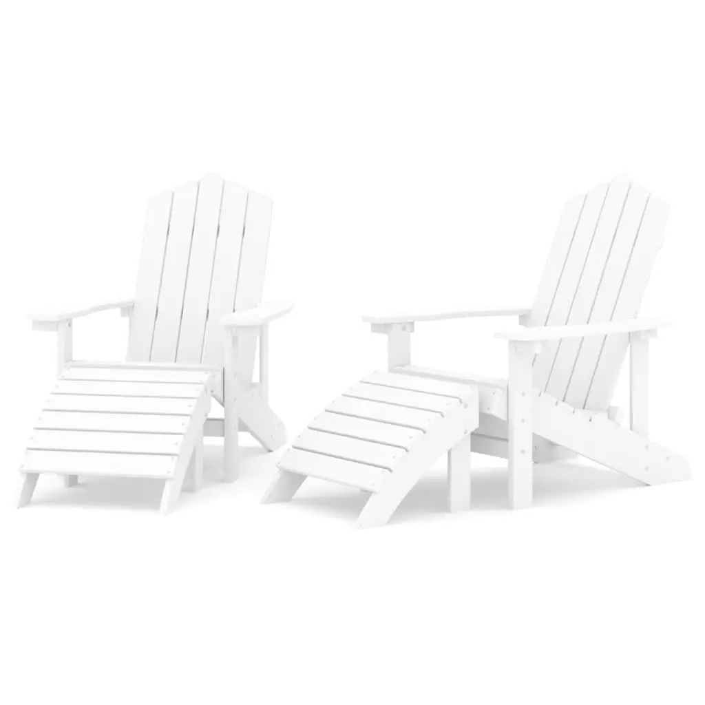 2 Piece Patio Adirondack Chairs Footstools White HDPE Outdoor Seating