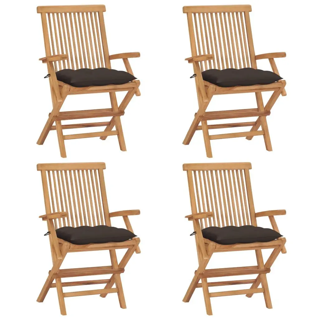4 Piece Patio Chairs Taupe Cushions Solid Teak Wood Outdoor Seating