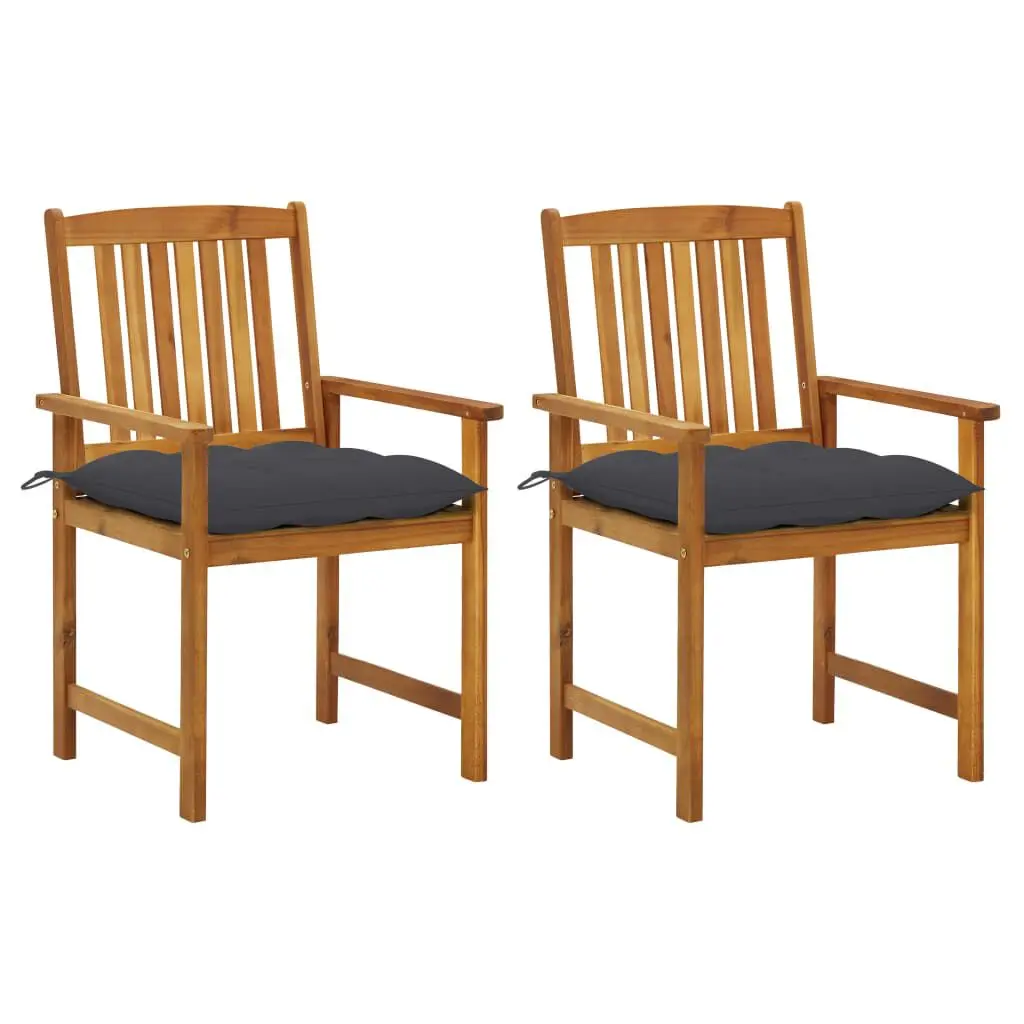 2 Piece Solid Acacia Wood Patio Chairs Comfortable Cushions