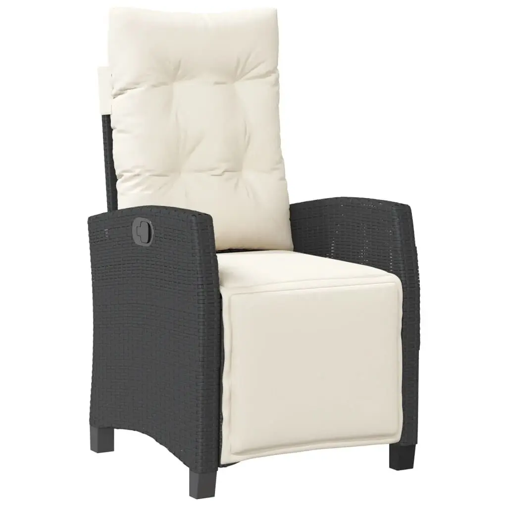 Reclining Patio Chair Footrest Black Poly Rattan Outdoor Furniture