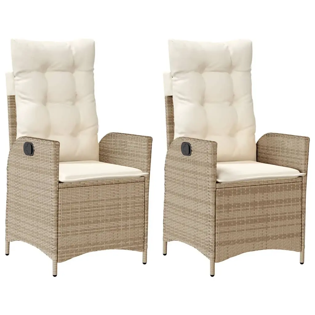 Reclining Patio Chairs 2 Pack Cushions Beige Poly Rattan Outdoor Furniture