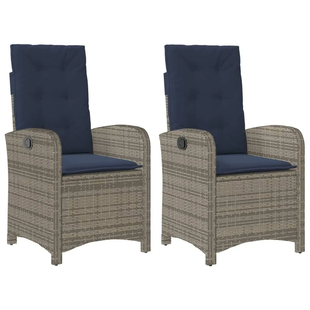 Reclining Patio Chairs 2 pcs Cushions Gray Poly Rattan Outdoor Furniture