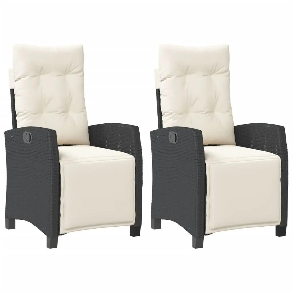 Reclining Patio Chairs 2 pcs Footrest Black Poly Rattan Outdoor Furniture