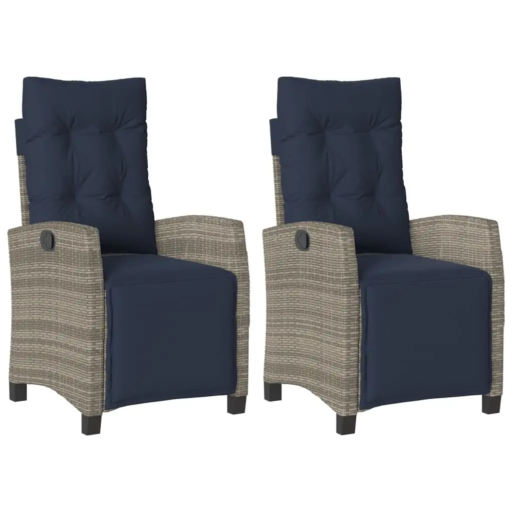 Reclining Patio Chairs 2 Piece Set Footrest Gray Poly Rattan Outdoor Furniture